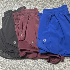 3 Hotty hot Lululemon 2.5 shorts in Maroon, black, and royal blue (All Size 6)